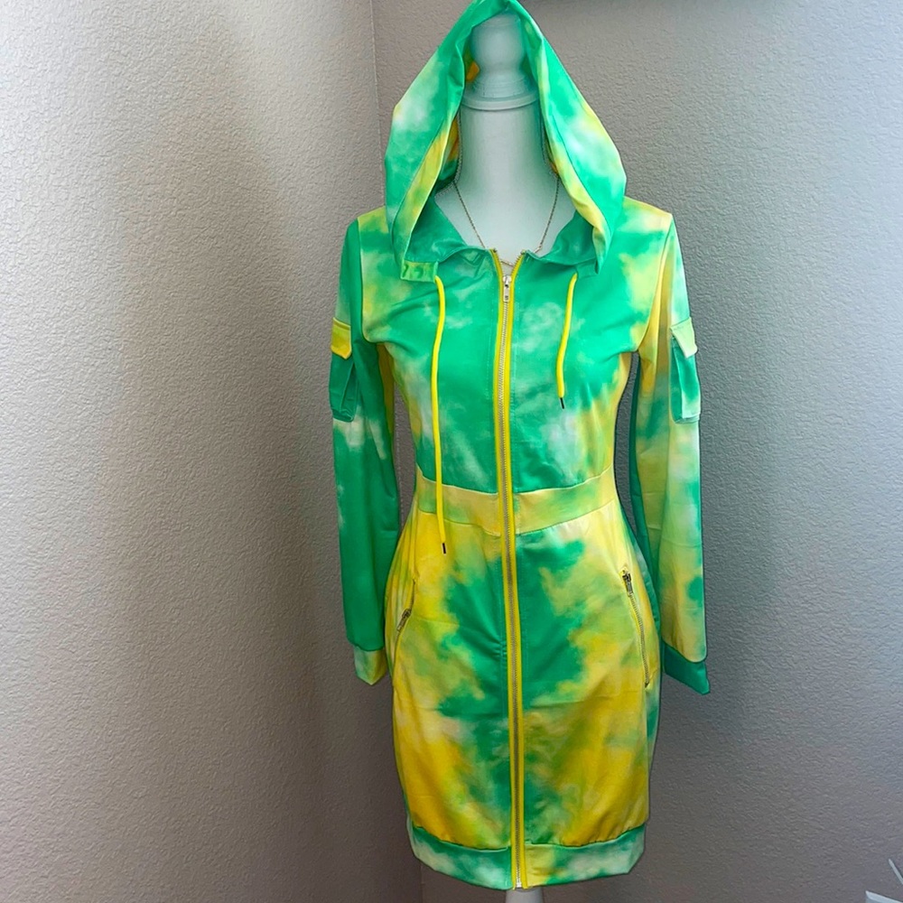 Lemon Lime Hooded Zip Down Dress